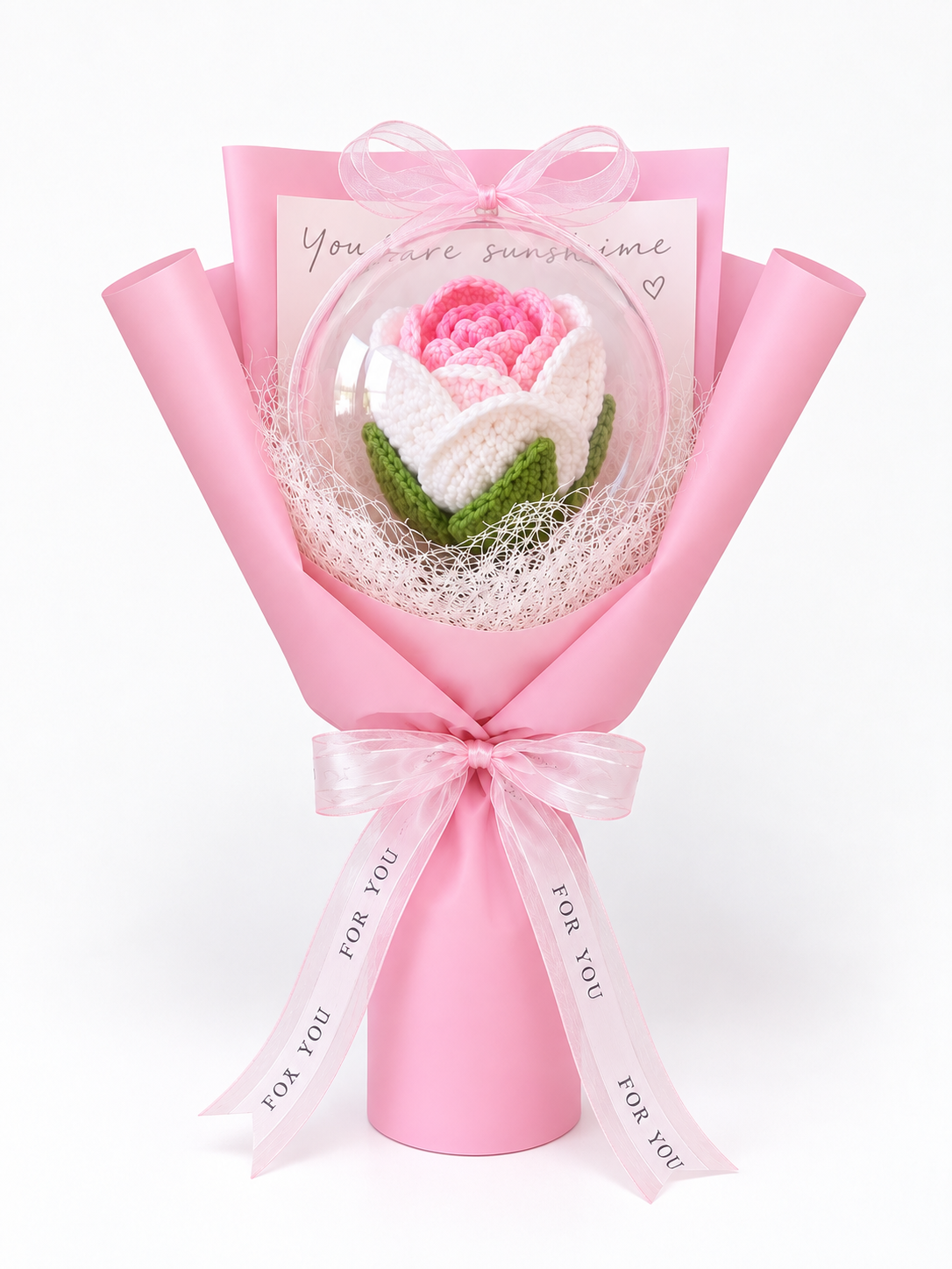 Pink Crochet Rose Bubble Bouquet | Handmade Knitted Forever Flower Gift | Birthday, Anniversary, Graduation, Baby Girl & Gift for Her