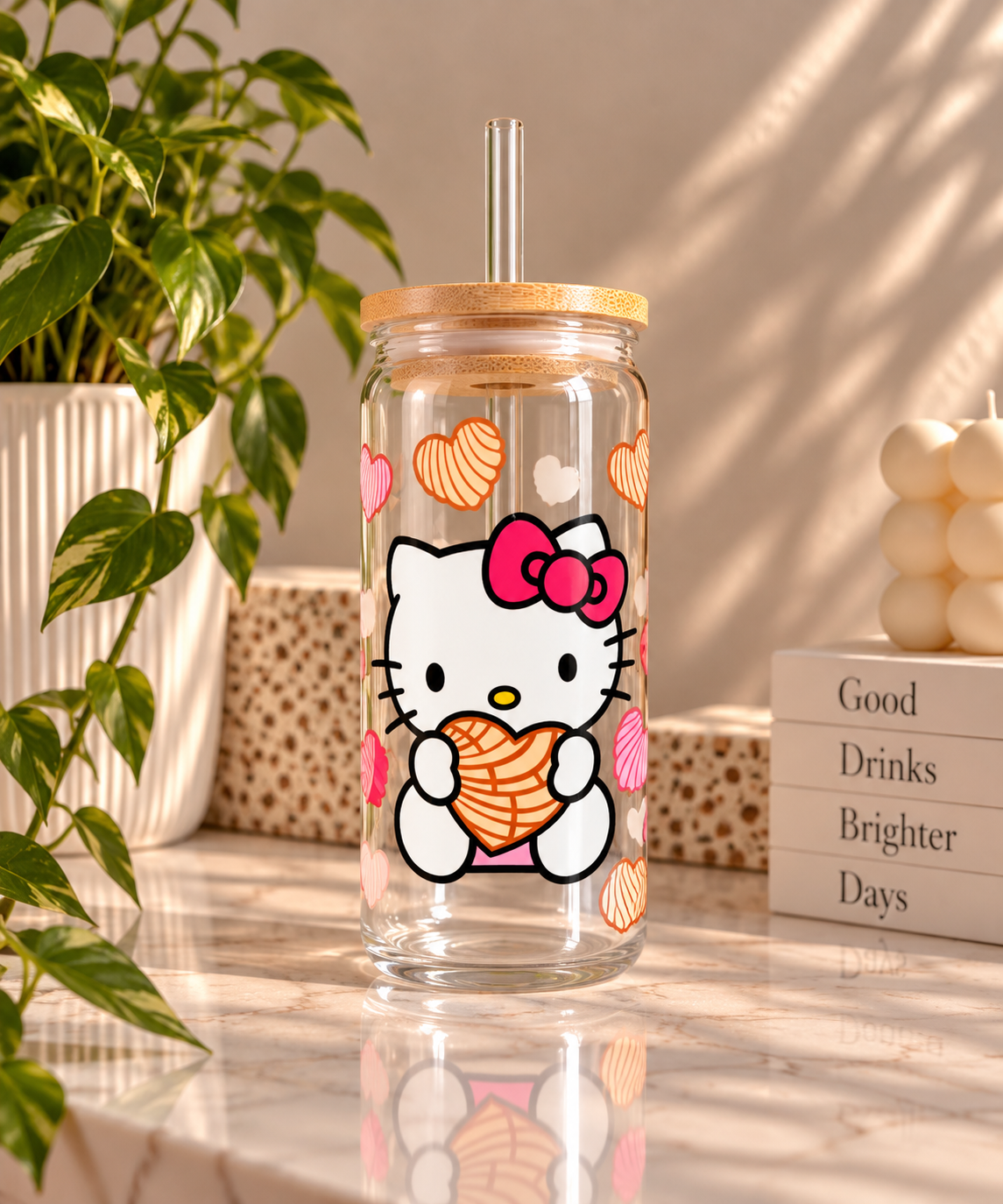 Hello Kitty Strawberry Heart Glass Tumbler