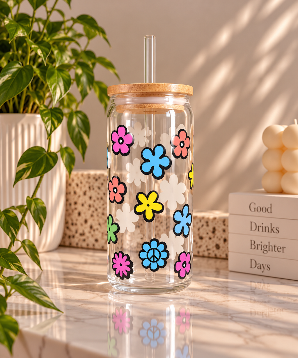 Positive Vibes Only Floral Glass Tumbler