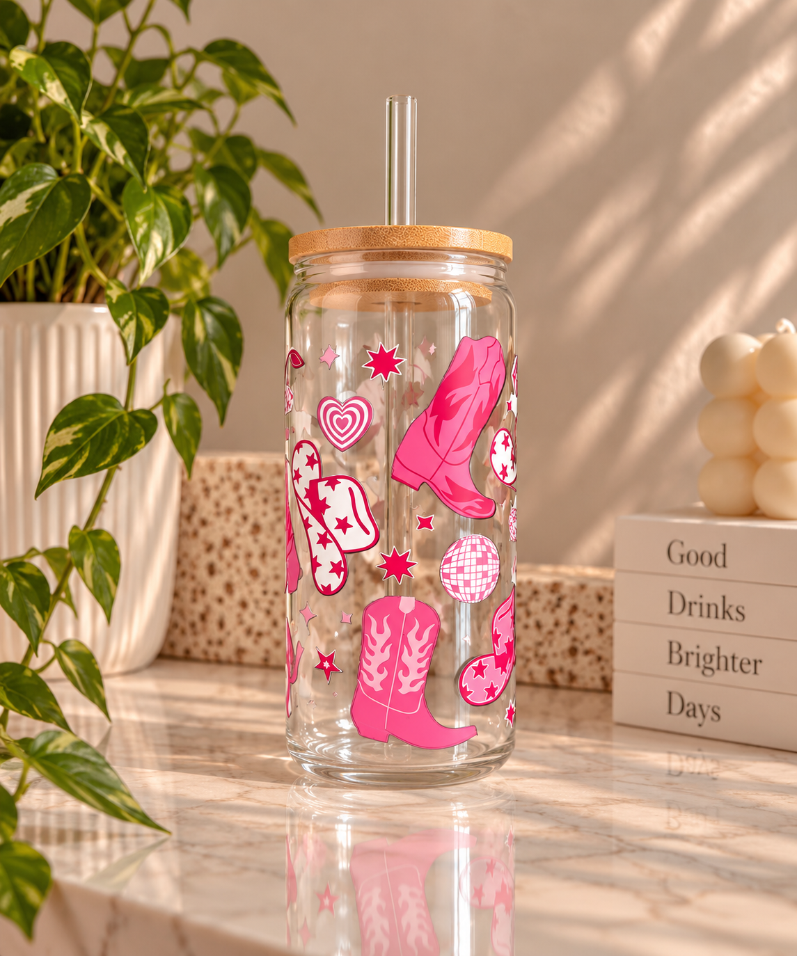 Pink Western Cowboy Boots & Hats Glass Tumbler